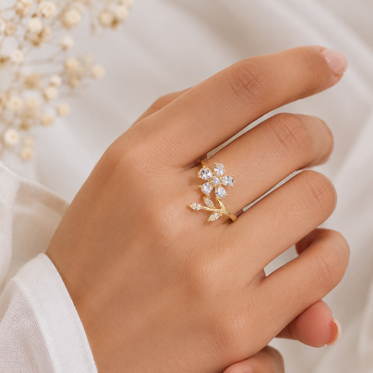 Floral Blossom Adjustable Ring