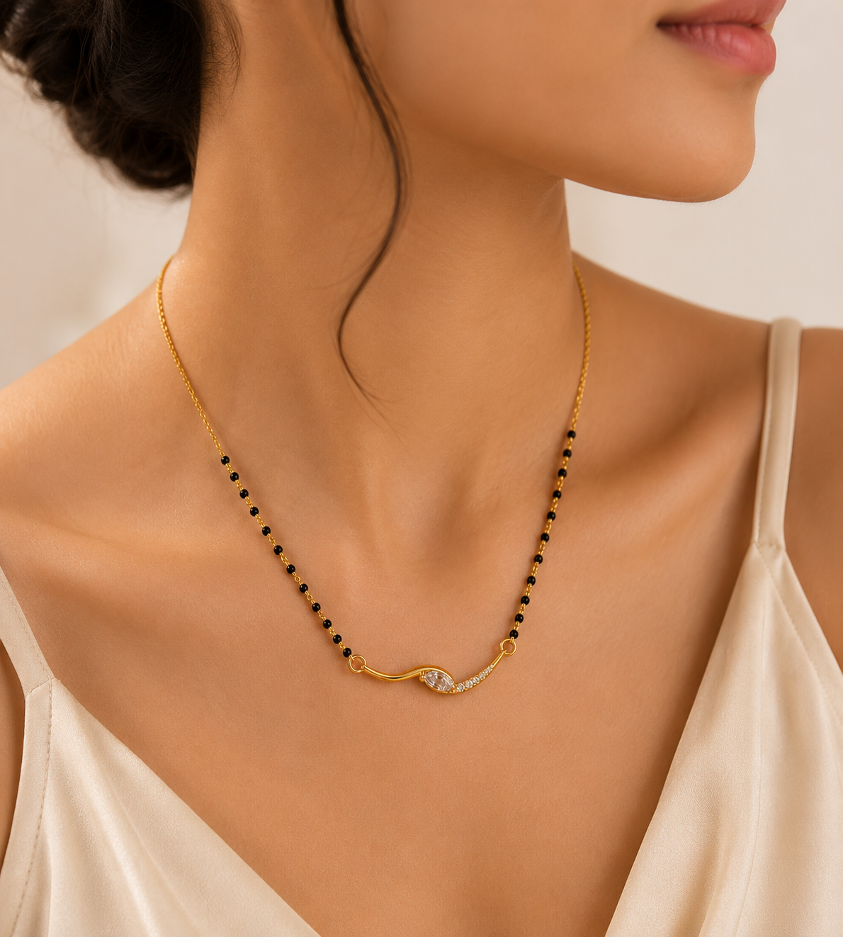 Elegant Curved CZ Mangalsutra Necklace for Women | Gold Plated Anti-Tarnish Daily Wear Mangalsutra
