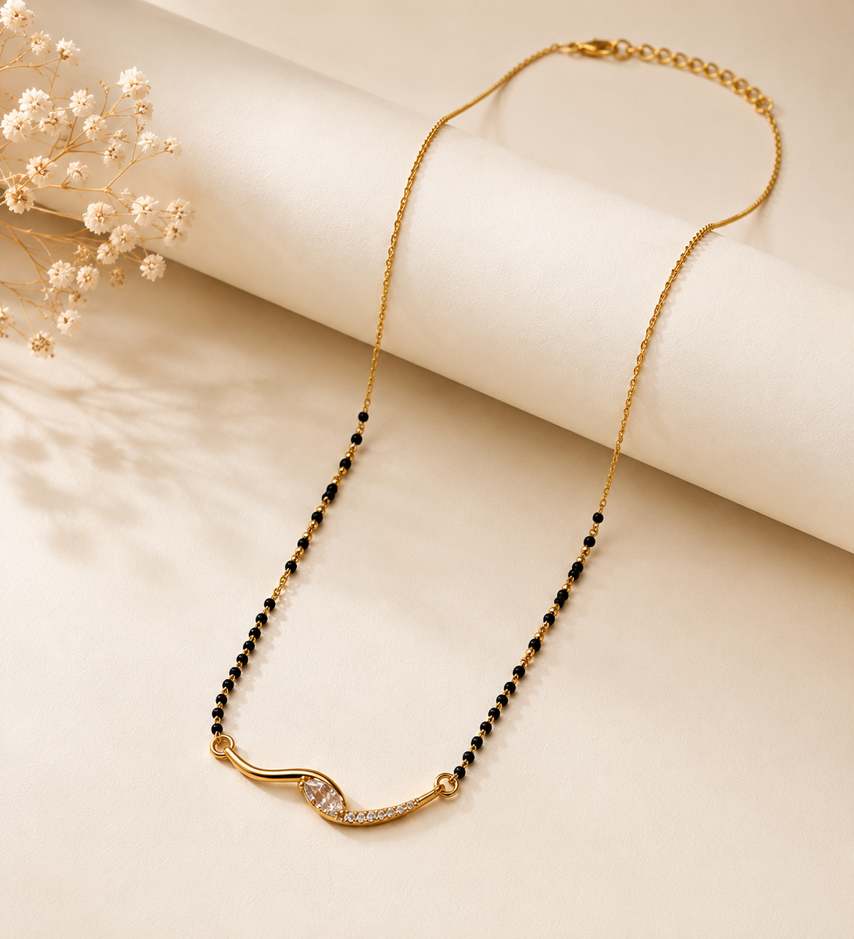 Elegant Curved CZ Mangalsutra Necklace for Women | Gold Plated Anti-Tarnish Daily Wear Mangalsutra