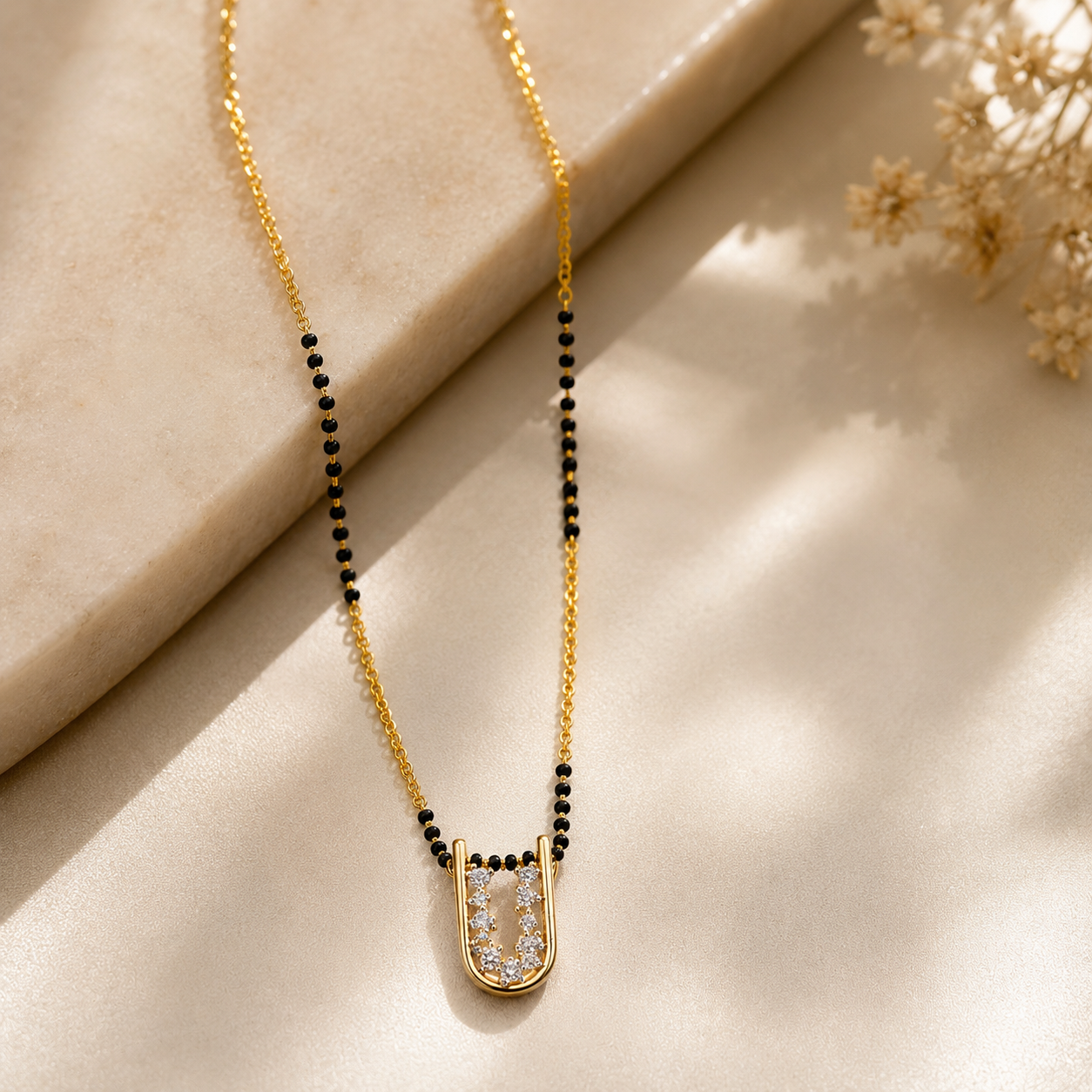 Elegant Diamond U Pendant Mangalsutra Necklace for Women | Gold-Plated | Anti-Tarnish