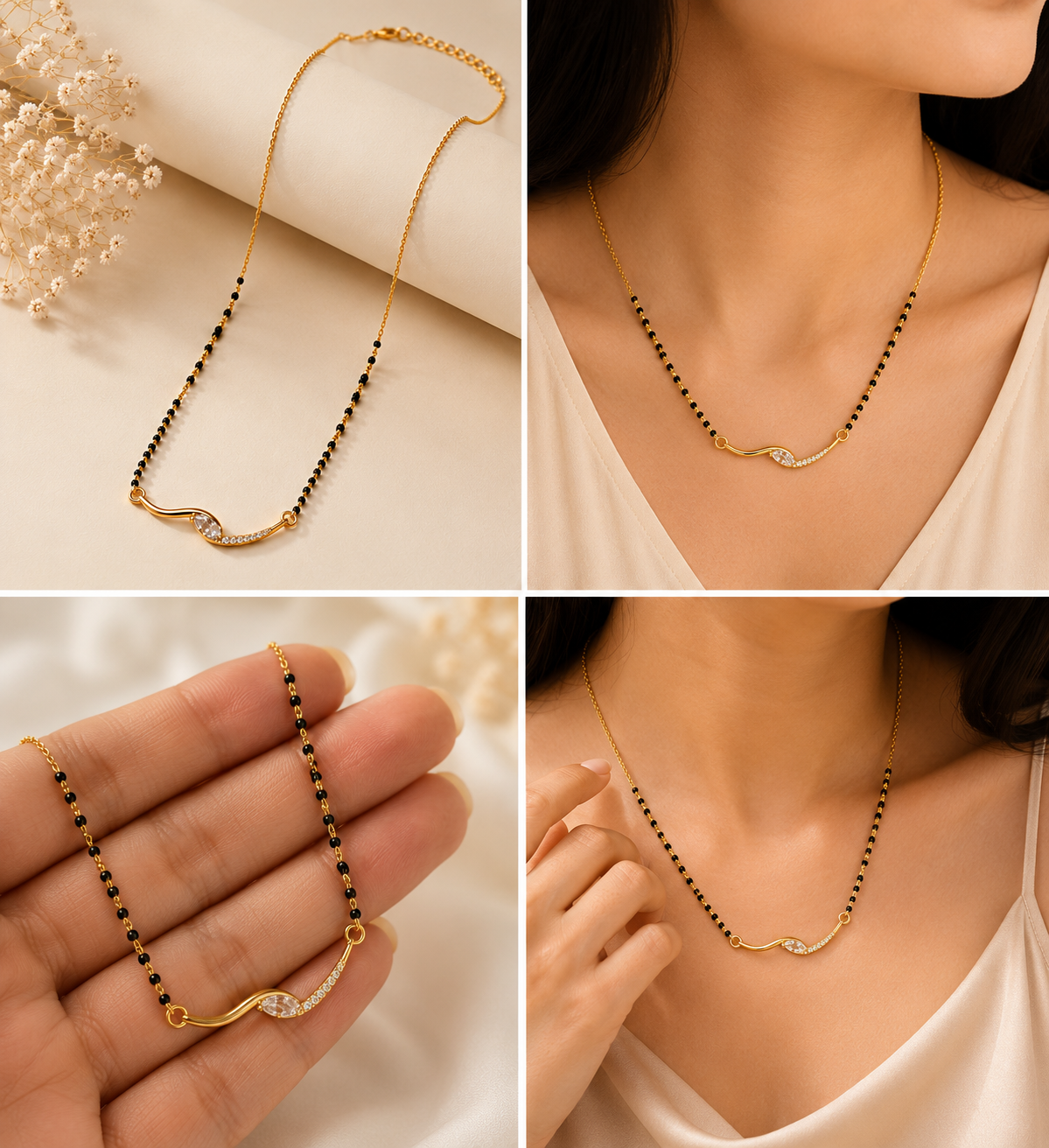 Elegant Curved CZ Mangalsutra Necklace for Women | Gold Plated Anti-Tarnish Daily Wear Mangalsutra