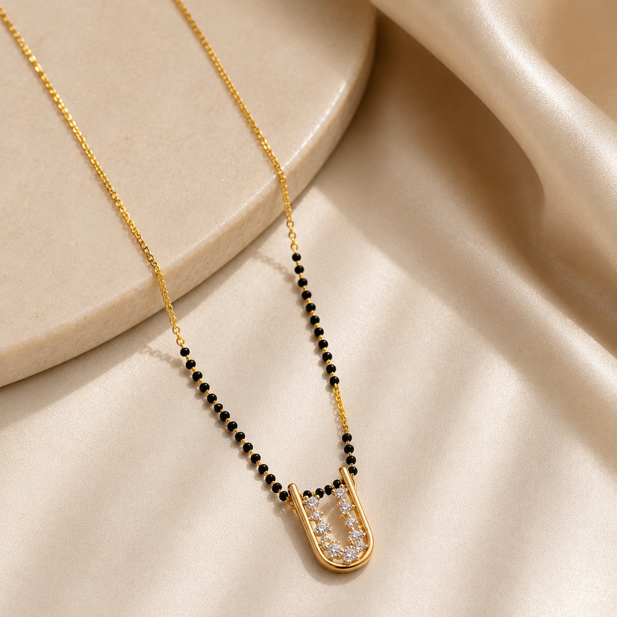 Elegant Diamond U Pendant Mangalsutra Necklace for Women | Gold-Plated | Anti-Tarnish