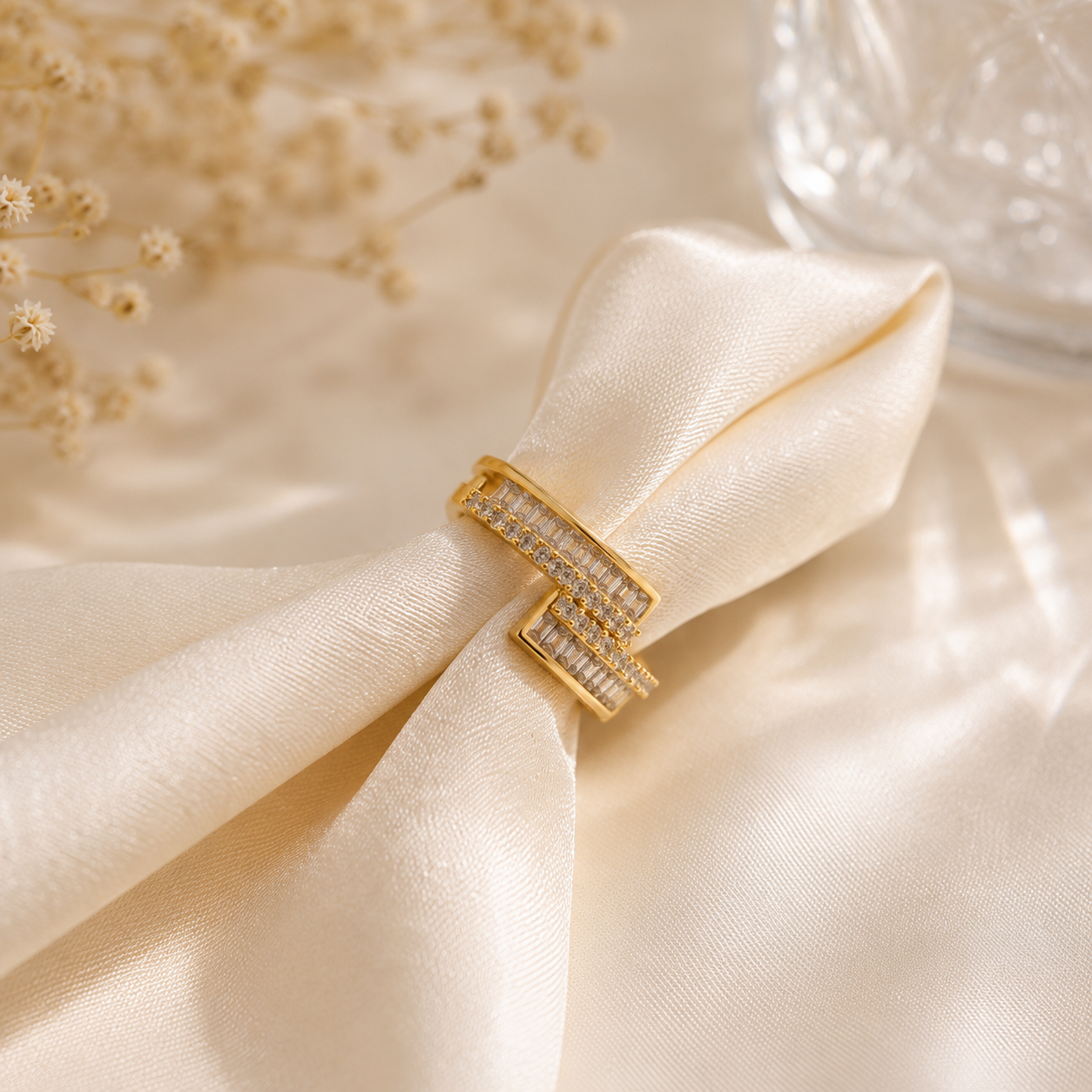 Luxury Adjustable Gold-Plated Crystal Ring for Women | Anti-Tarnish Statement Ring