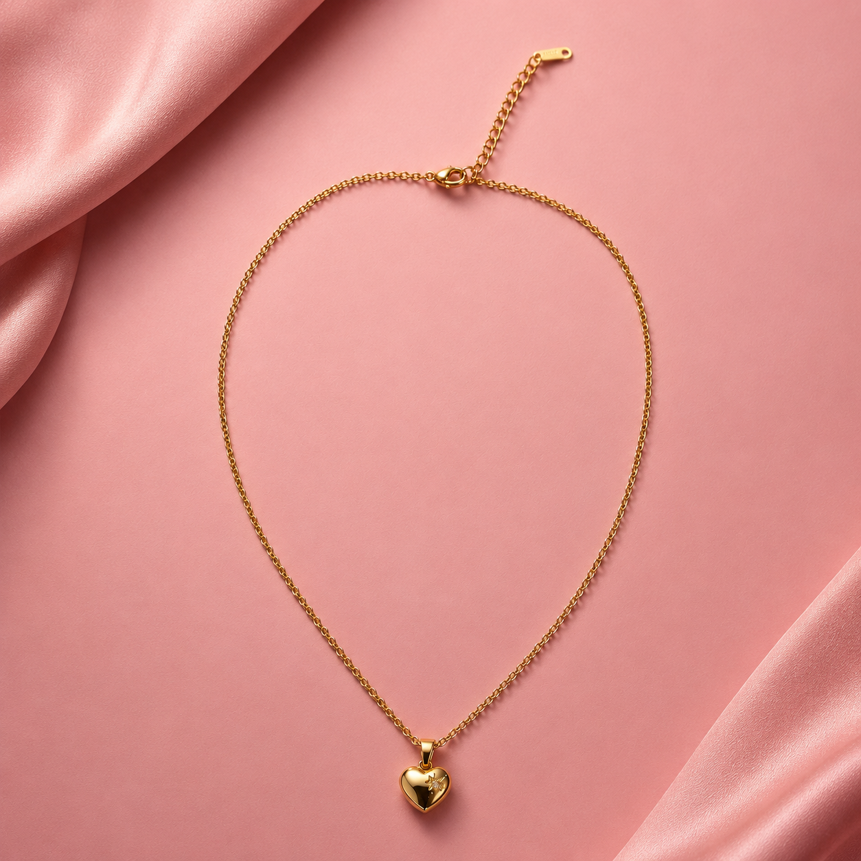 Golden Heart Pendant Necklace – Elegant Pink Luxe Edition