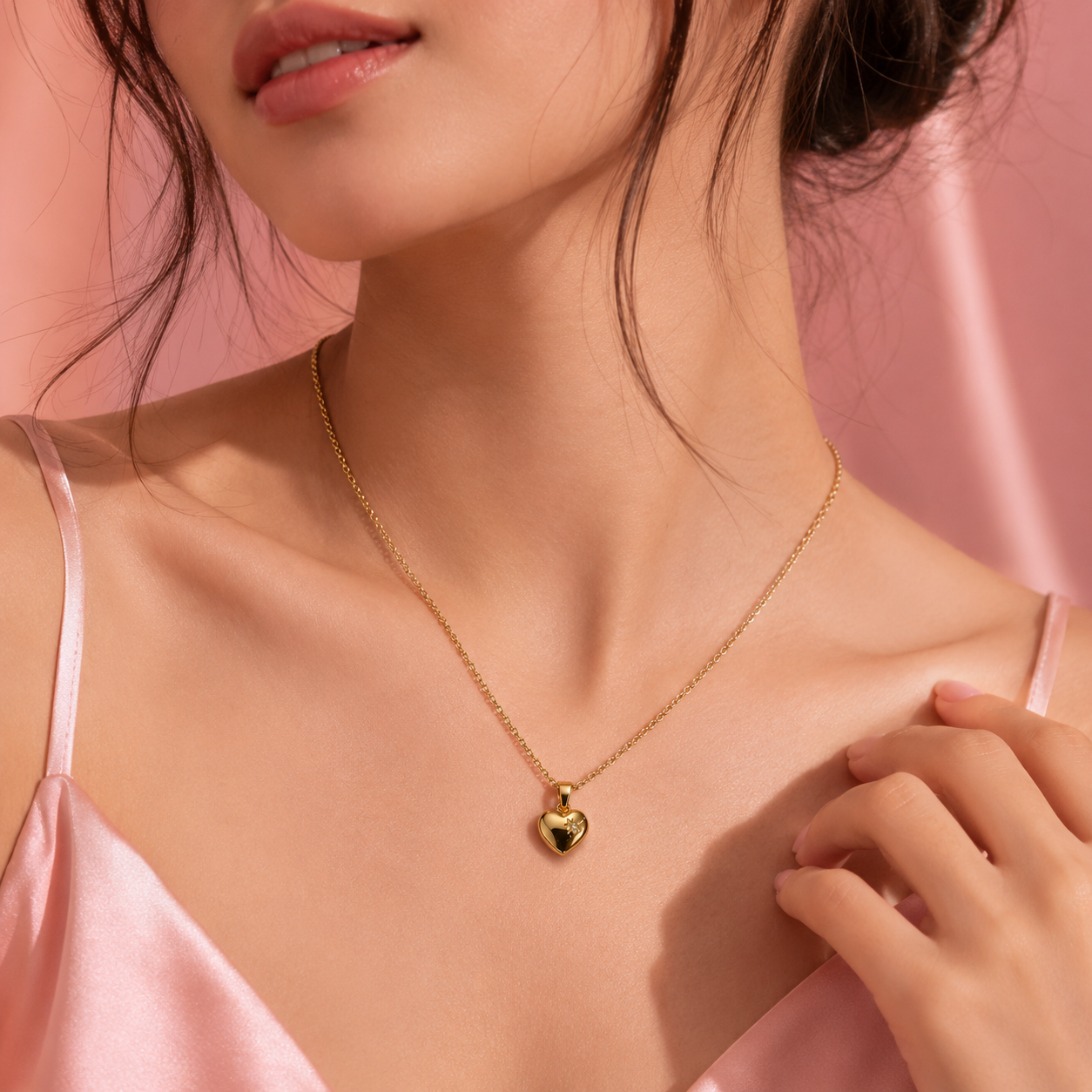 Golden Heart Pendant Necklace – Elegant Pink Luxe Edition