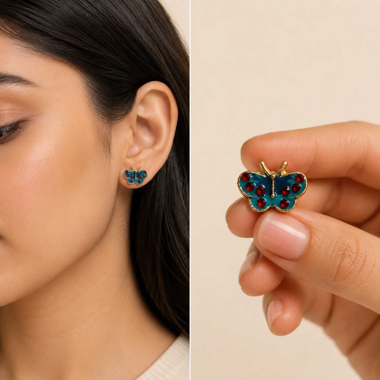 🦋 Butterfly Crystal Stud Earrings – Elegant & Charming