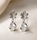 Silver Floral Drop Earrings for Women