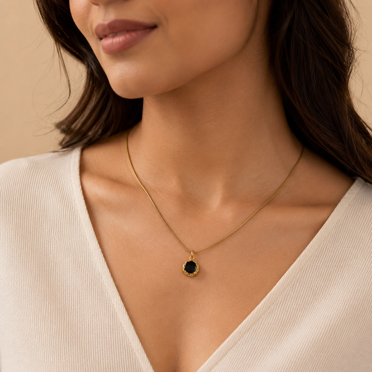 Black Stone Gold Pendant Necklace with earring