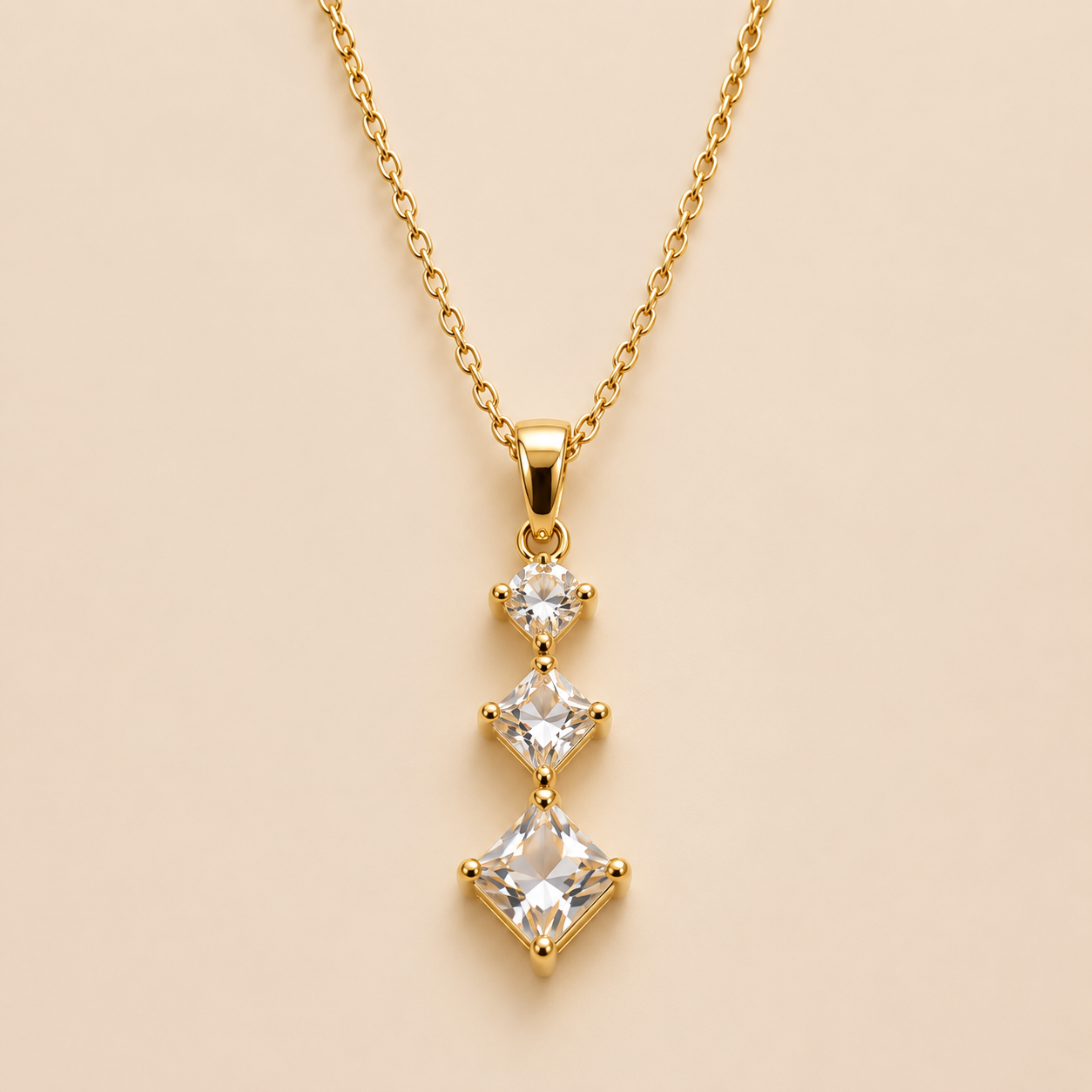 ✨ Elegant Three-Stone Crystal Pendant Necklace