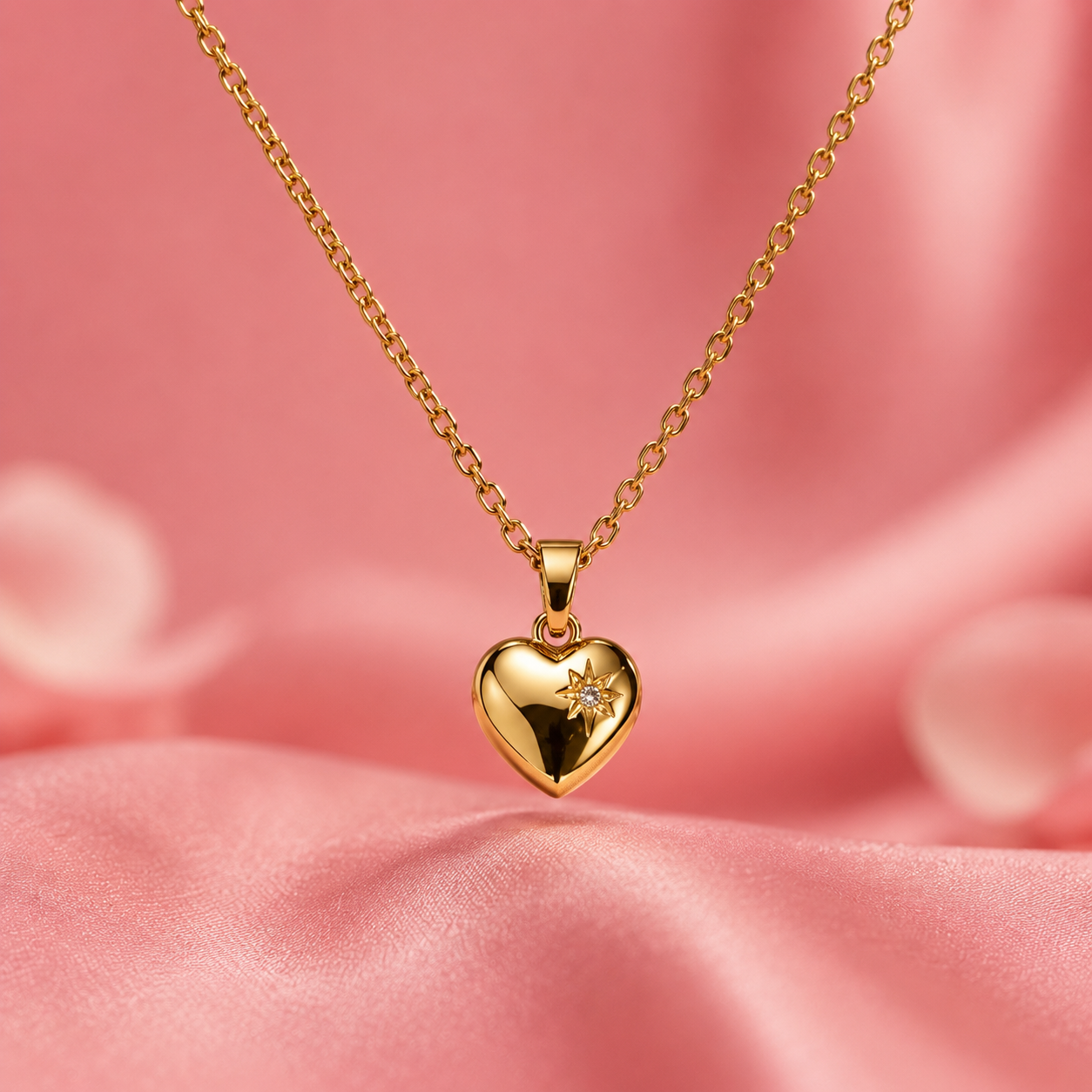 Golden Heart Pendant Necklace – Elegant Pink Luxe Edition