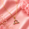 Pink Blossom Triangle Pendant Necklace – Luxury Gold-Tone Necklace for Wo